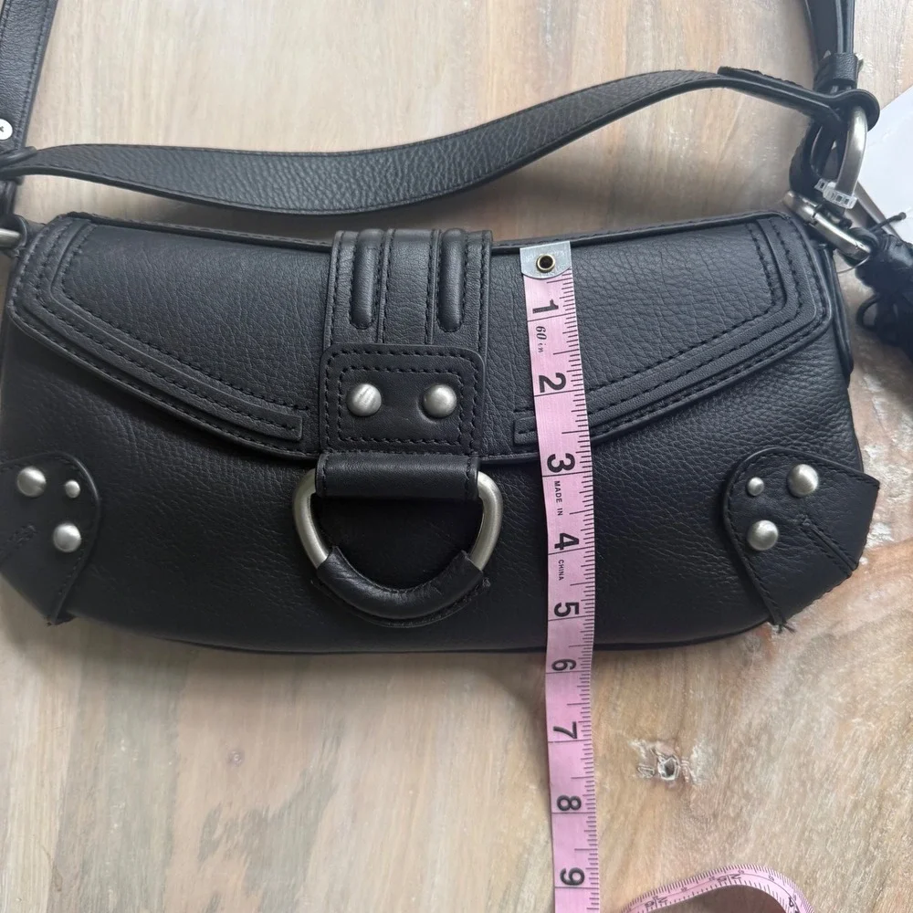 Zara Black Leather Shoulder Bag Women Y2K Minimalist Festival Studded Moto $169 - Picture 10 of 11